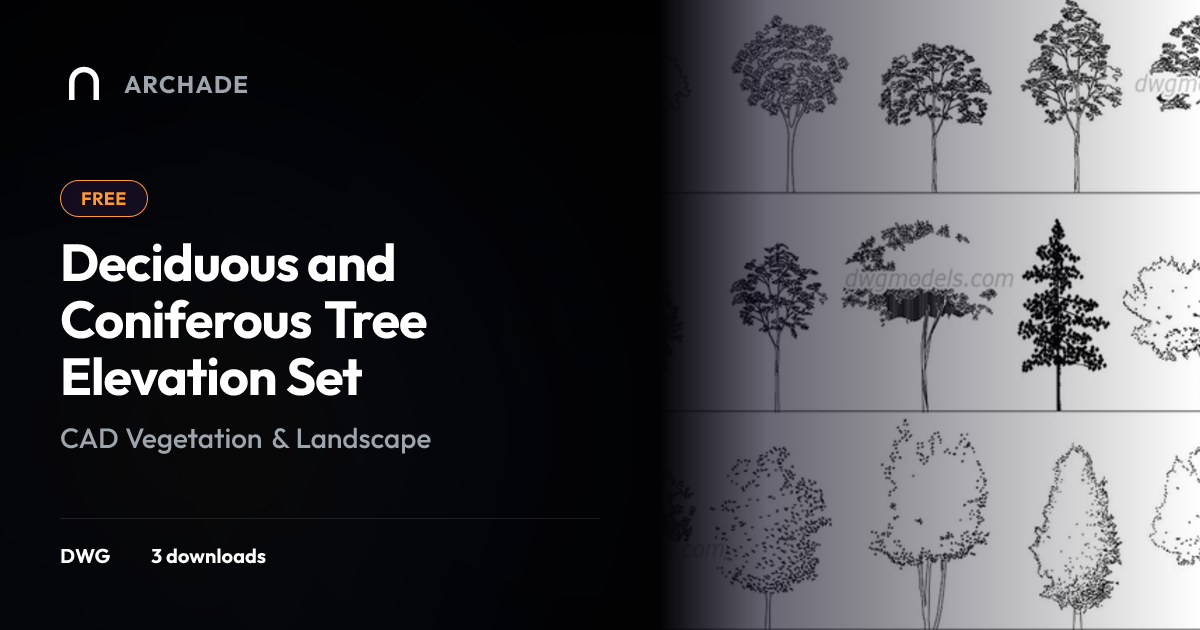 Deciduous and Coniferous Tree Elevation Set DWG – Free